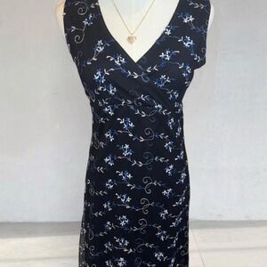 Vintage Y2K black embroidered floral mesh slip dress wrap bodice